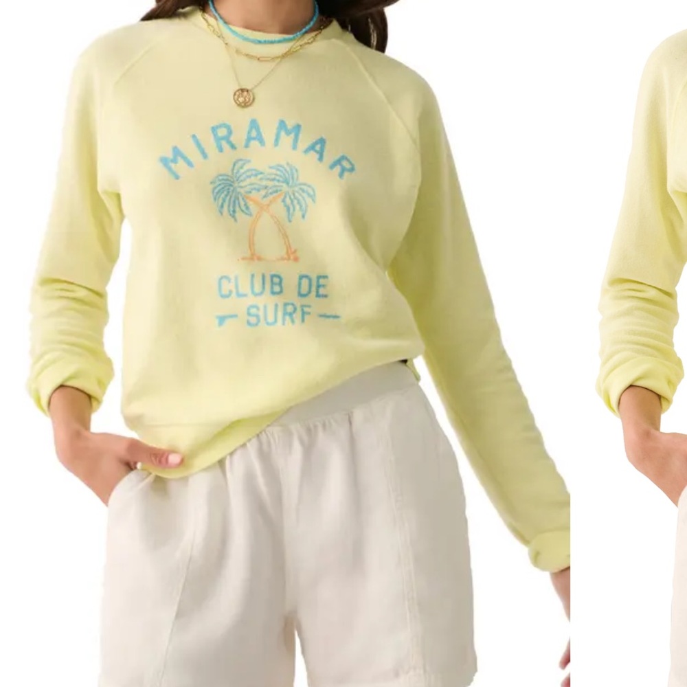 Faherty Yellow Beach Fleece Crew Neck Sweater - S